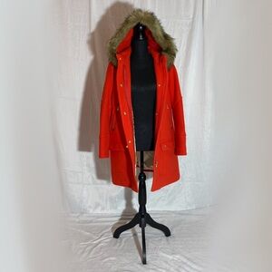 J. Crew Vibrant Red Ski Jacket with detachable Faux Fur Hood